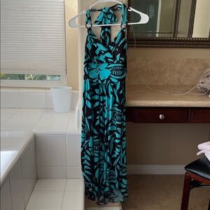 Vintage Trixxi Teal and Black Patterned Midi Dress